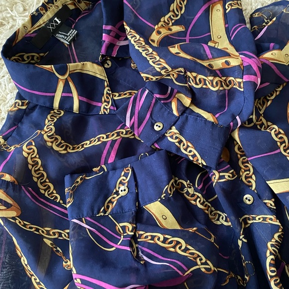 XXI chain print blouse shirt semi-sheer women’s size S - Picture 8 of 11